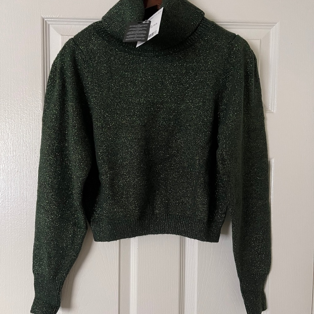 MANGO METALLIC THREAD SWEATER GREEN - NEW